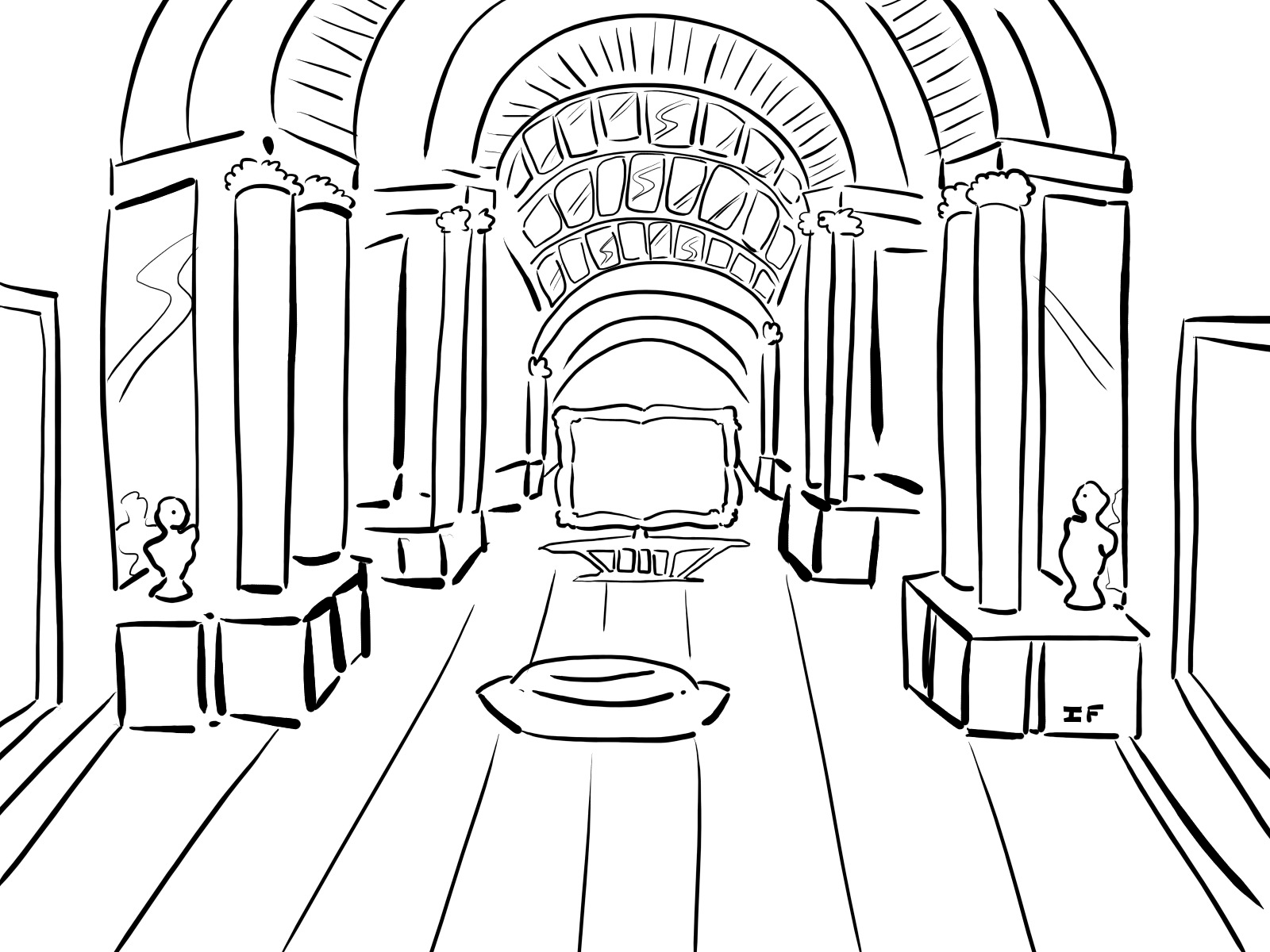 Line sketch of the Grande Galerie